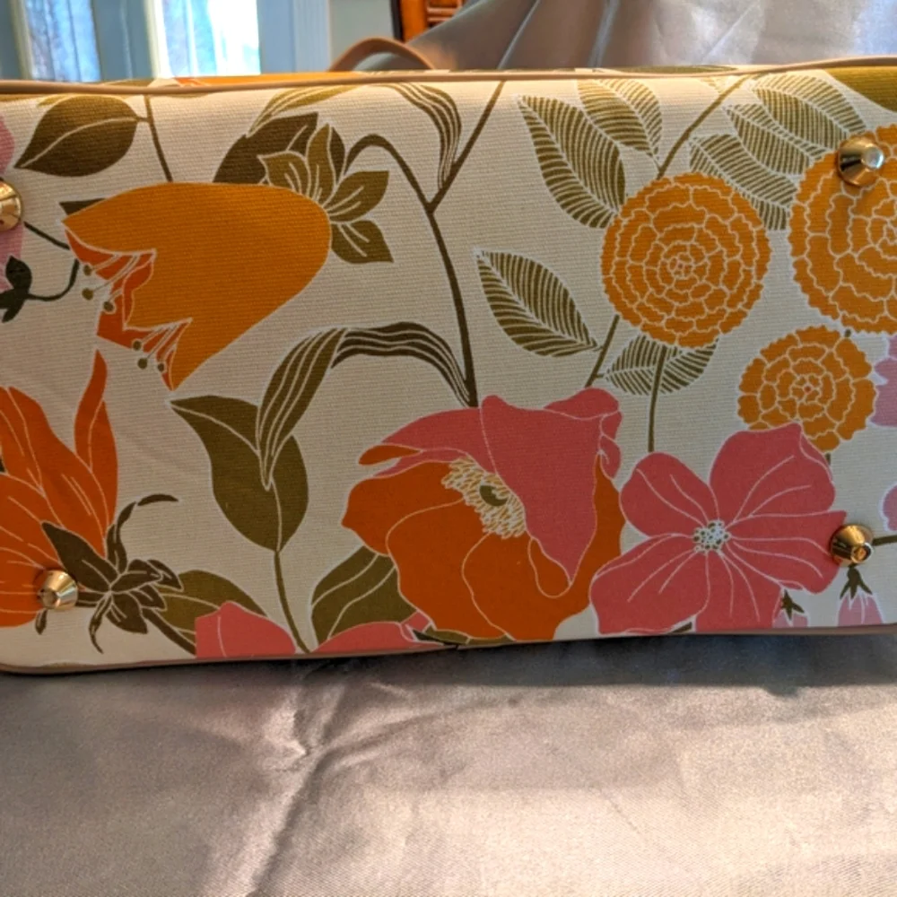 Spartina 449 Pink and Orange Floral Tote Bag with Leather Handles. NWT